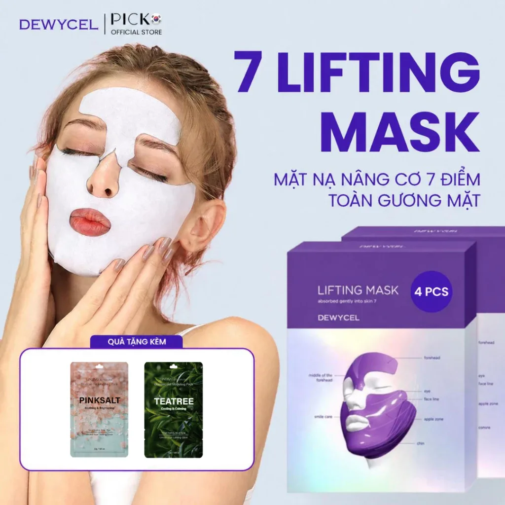 Hộp 4 Miếng Mặt nạ nâng cơ 7 điểm toàn gương mặt Dewycel 7 Lifting Mask 16g
